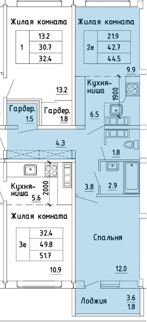 планировка квартиры 45 м2
